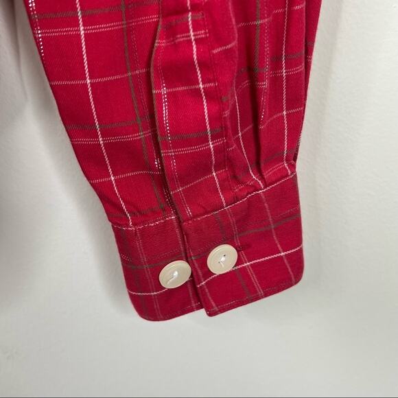 Hunt Club blouse women's 12 red plaid button front lurex long sleeve shirt - Picture 4 of 8